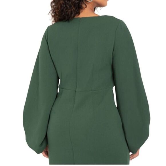 Eloquii Green Balloon Sleeves V Neck Dress Size 24 - Picture 2 of 11